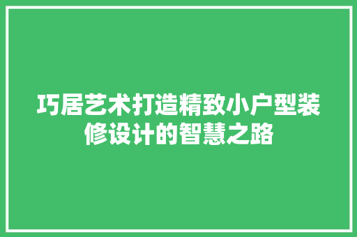 巧居艺术打造精致小户型装修设计的智慧之路