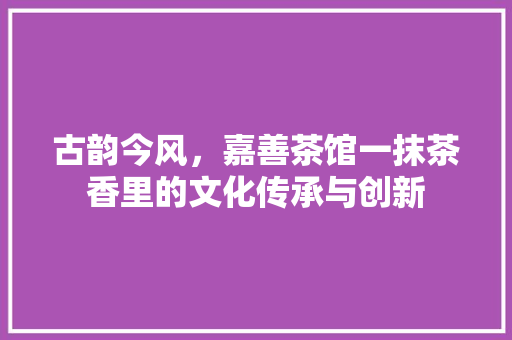 古韵今风，嘉善茶馆一抹茶香里的文化传承与创新