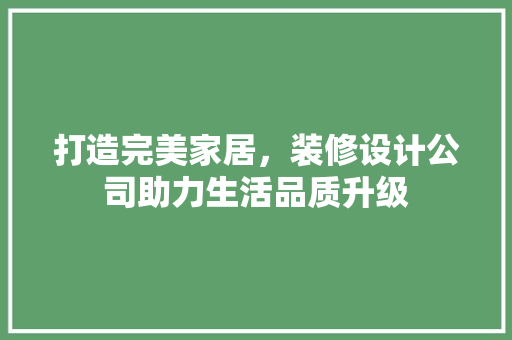 打造完美家居，装修设计公司助力生活品质升级