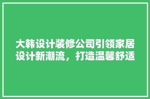 大韩设计装修公司引领家居设计新潮流，打造温馨舒适的生活空间