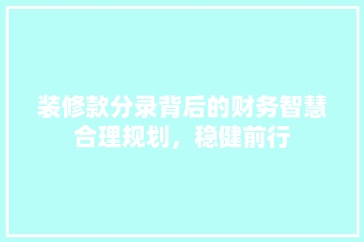 装修款分录背后的财务智慧合理规划，稳健前行