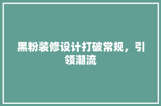 黑粉装修设计打破常规，引领潮流