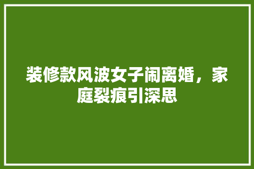 装修款风波女子闹离婚，家庭裂痕引深思