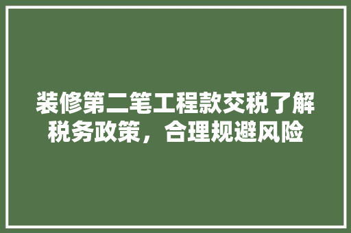 装修第二笔工程款交税了解税务政策，合理规避风险