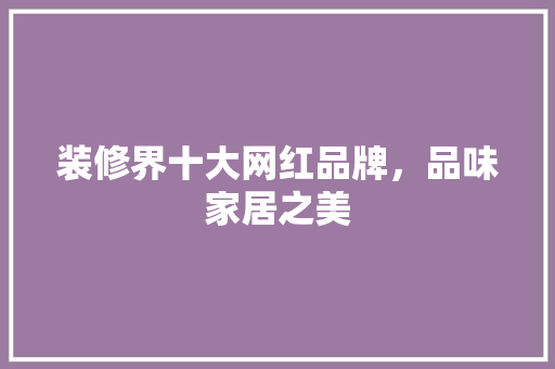 装修界十大网红品牌，品味家居之美