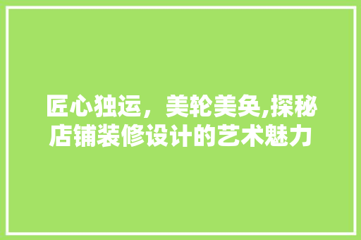 匠心独运，美轮美奂,探秘店铺装修设计的艺术魅力