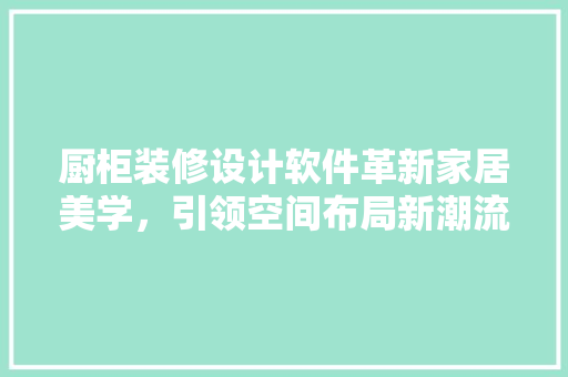 厨柜装修设计软件革新家居美学，引领空间布局新潮流