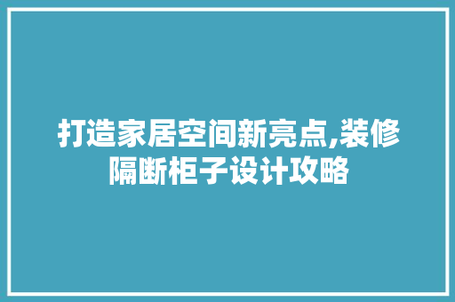 打造家居空间新亮点,装修隔断柜子设计攻略
