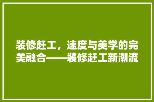 装修赶工，速度与美学的完美融合——装修赶工新潮流