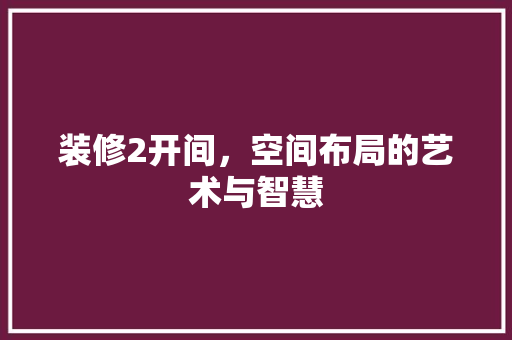 装修2开间，空间布局的艺术与智慧