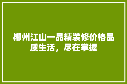 郴州江山一品精装修价格品质生活，尽在掌握
