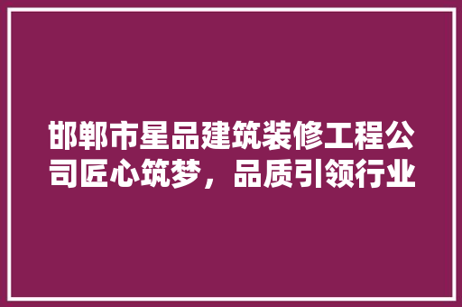 邯郸市星品建筑装修工程公司匠心筑梦，品质引领行业发展
